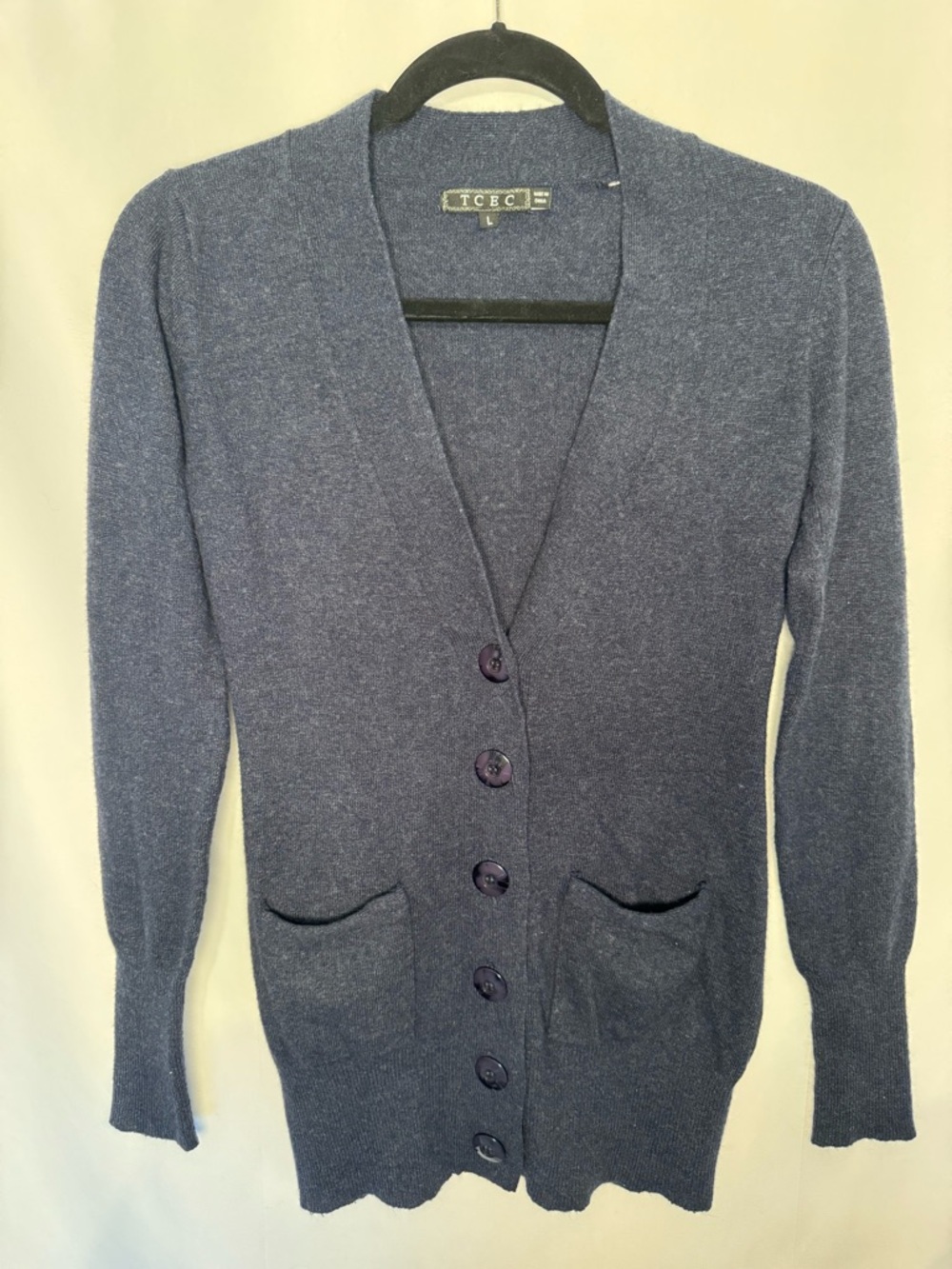 TCEC Navy Blue V-Neck Button Cardigan with Pockets